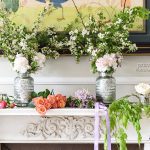Wedding flowers by marble colonial fireplace