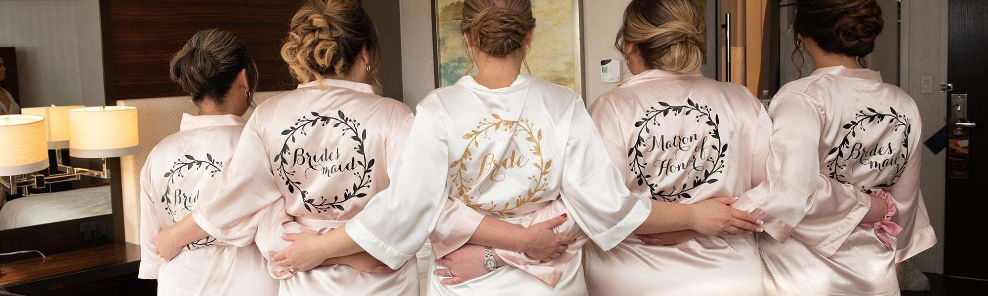 Bride and bridesmaids in personalized robes